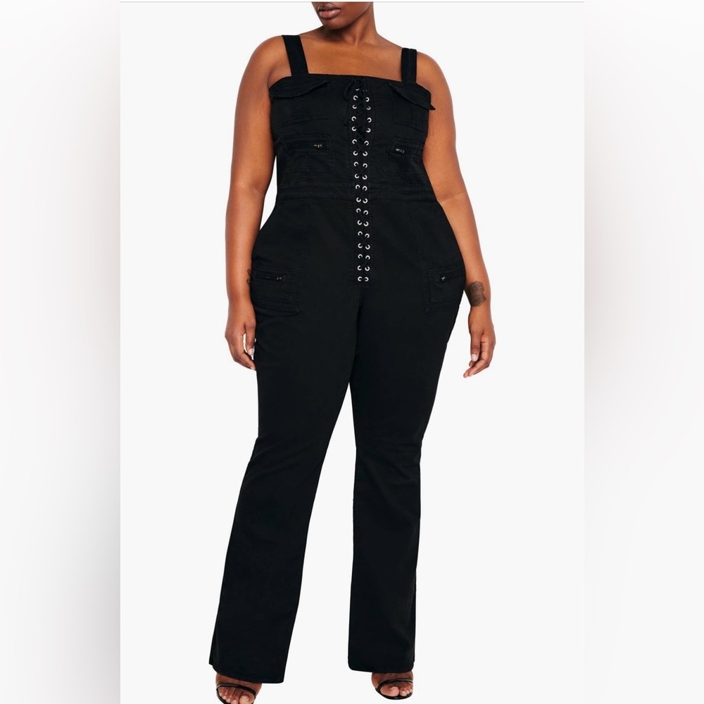 Good American lace up utility twill jumpsuit